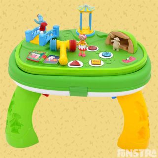 Explore and learn with Iggle Piggle, Upsy Daisy and Makka Pakka and this fun activity table educational toy that features the iconic bridge, carousel, gazebo and cave playset from the show, with figurines to learn with colours, lights, games, songs and stories.