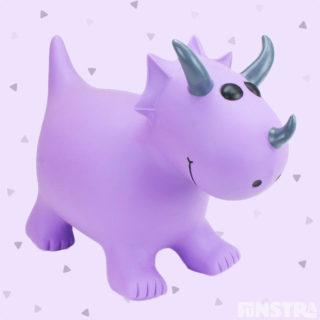 Jump into the Jurassic world with a playful Triceratops with horns for children to grip on to and feet to steady the bounce from Happy Hopperz.