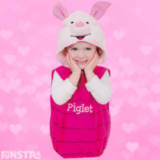 Dress up as Piglet and join Pooh, Tigger and Eeyore on their adventures in the Hundred Acre Wood.  Sweet costume for children, complete with striped jumper and cute pink ears attached to the headpiece.
