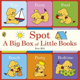 Spot's big box of little books feature titles - Toys, Farm, Food, Friends, Park, Family, Beach, Party, and Bedtime.