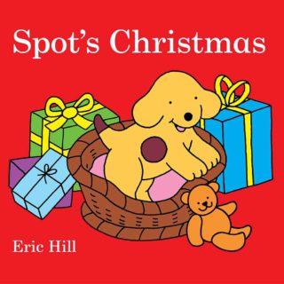 It's Christmas! Spot decorates the tree and wraps presents. Then he hangs up his stocking and waits for Santa, in 'Spot's Christmas' by Eric Hill.