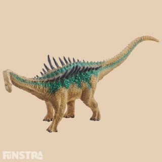 The Agustinia dinosaur has upright spines along its back. The long, narrow spines of the agustinia make it look so unique that it is impossible to mix up with any other dinosaur. It was also covered with unusual-looking ossified skin plates. As a harmless herbivore it probably needed the spines and plates to protect against other carnivorous dinosaurs. The agustinia figure from Schleich Dinosaurs is also always ready to defend itself!
