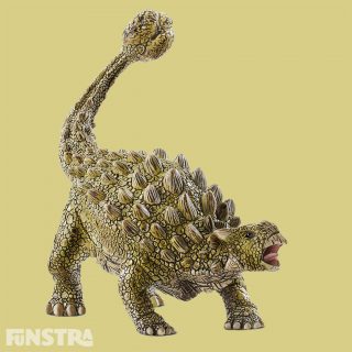 The Ankylosaurus dinosaur has a tail club and all-over bone plate armour. As an herbivorous dinosaur, the ankylosaurus did not hunt, but knew how to defend itself! If it felt threatened it gathered momentum with its heavy, bone tail club and hurled it against attackers. It was presumably able to shatter even large bones. There are plenty of exciting situations to create with the ankylosaurus from Schleich Dinosaurs!