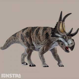 The Diabloceratops was a herbivorous dinosaur with two curved horns on its collar. These horns are what gives it the Latin name, which literally means face with devil horns. It probably lived in the vicinity of many lakes and rivers. Researchers suspect that it may have been an ancestor of the Triceratops.