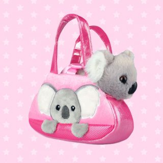 Fancy Pal Koala purse is beautifully created with pink shimmer fabric, beautiful embroidery and unique accents, and a soft removable cute and cuddly koala plush toy secured by satin ribbon, to keep the sweet animal friend from jumping out, the perfect comfort companion for interactive play. 