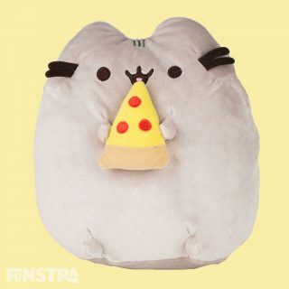 Pusheen can't wait to take a bit of her pepperoni pizza. This classic lounging Pusheen plush toy features the kitty satisfying her savory cravings with a delicious slice of pepperoni pizza made from super soft material.