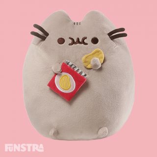 Enjoy some potato chips with Pusheen the tabby cat. Bring home your favorite snack and your favorite kitty with this super soft and lovable Potato Chip Pusheen Plush. Give the plush potato chip a squeeze to hear a satisfying crinkle!