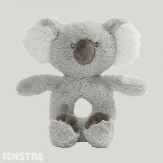 GUND proudly presents the Baby Toothpick Koala Rattle that is inspired by one of our most-loved personality bears with a spoon shaped nose and fluffy ears, the ring rattle for babies is made from premium soft baby plush in grey with embroidered accents and is machine-washable.