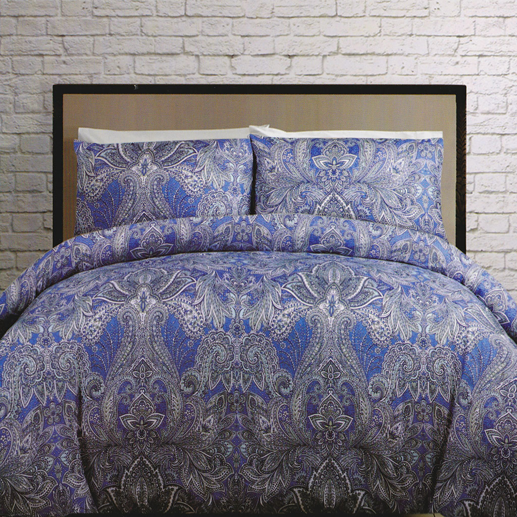 Kingston Blue Quilt Doona Duvet Cover Set Contemporary Bedding Paisley ...