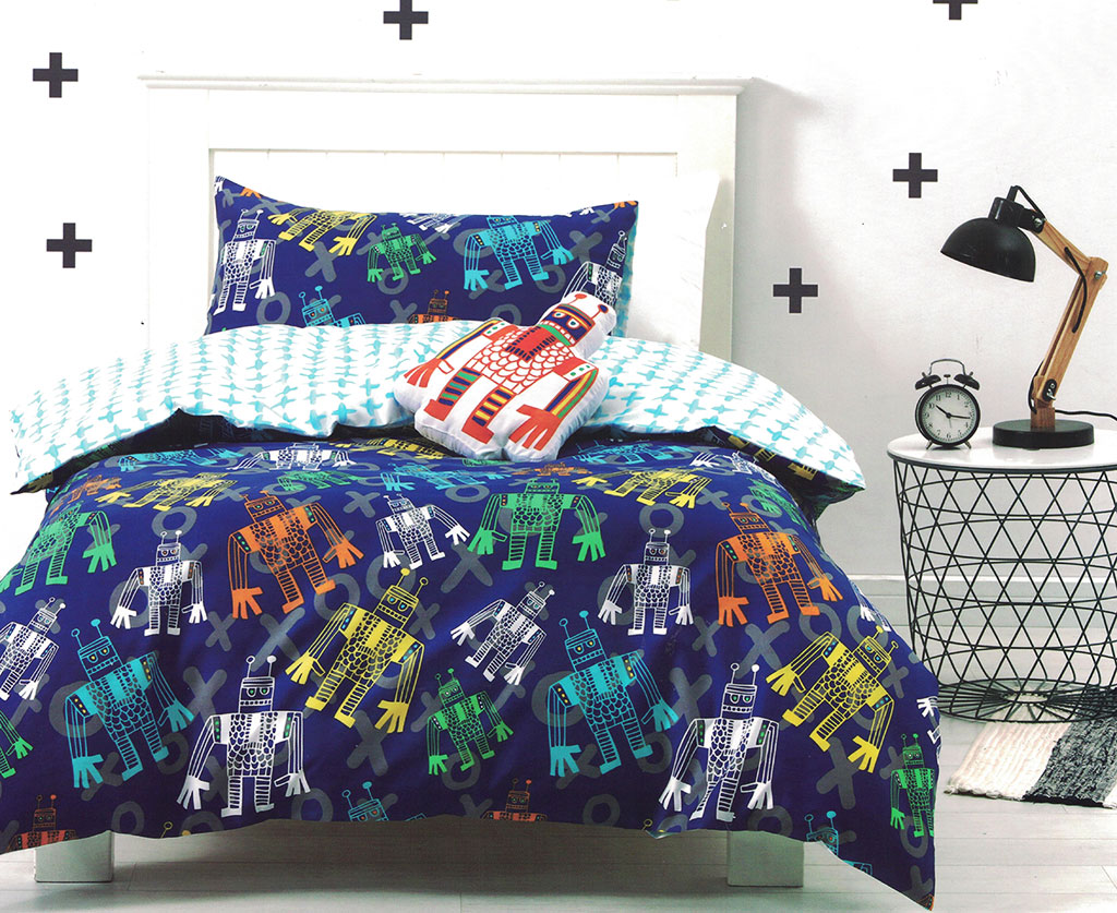 Robot World Quilt Cover Doona Duvet Cover Set Kids Boys Robots