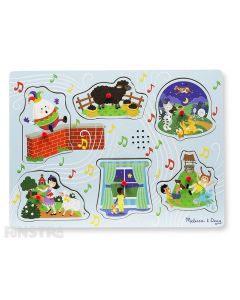Sing along to the nursery rhymes with this fun sound jigsaw puzzle from Melissa & Doug, featuring Humpty Dumpty, Baa Baa Black Sheep, Hey Diddle Diddle, Mary Had a Little Lamb, Twinkle Twinkle Little Star, and Jack and Jill.