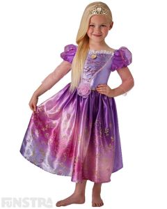 Rapunzel, Rapunzel, let down your hair! Transform into the princess with long blonde locks of hair and dress up as Rapunzel from Tangled with this beautiful Disney Princess costume for children.